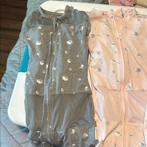 Gray and Pink Baby Sleep Sacks with Planet Print